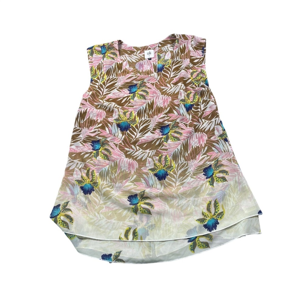 Cabi Tropical Floral Sleeveless Tunic Blouse Medium‎ Layered Hem